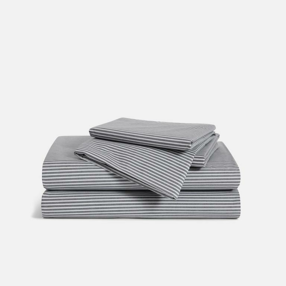 Brooklinen classic sheets window pane and  graphite and steel Oxford stripe king